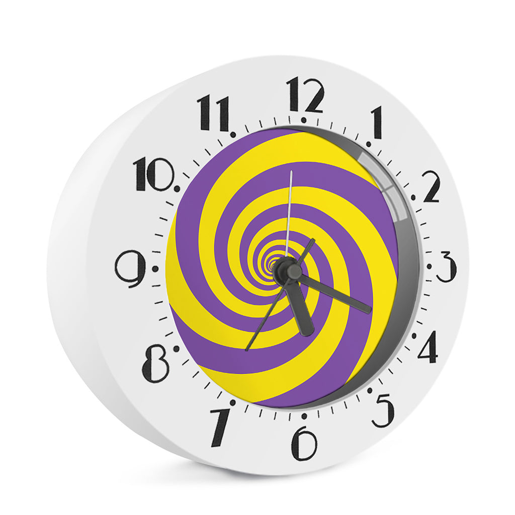 Purple And Yellow Spiral Illusion Print Alarm Clock