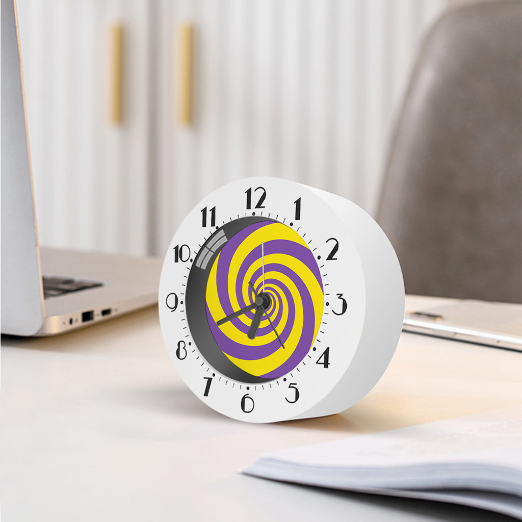 Purple And Yellow Spiral Illusion Print Alarm Clock