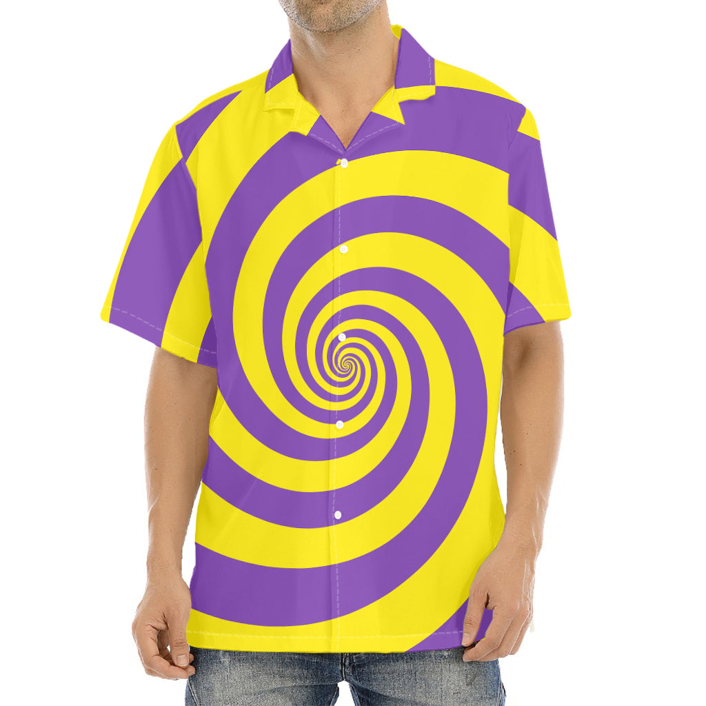 Purple And Yellow Spiral Illusion Print Aloha Shirt