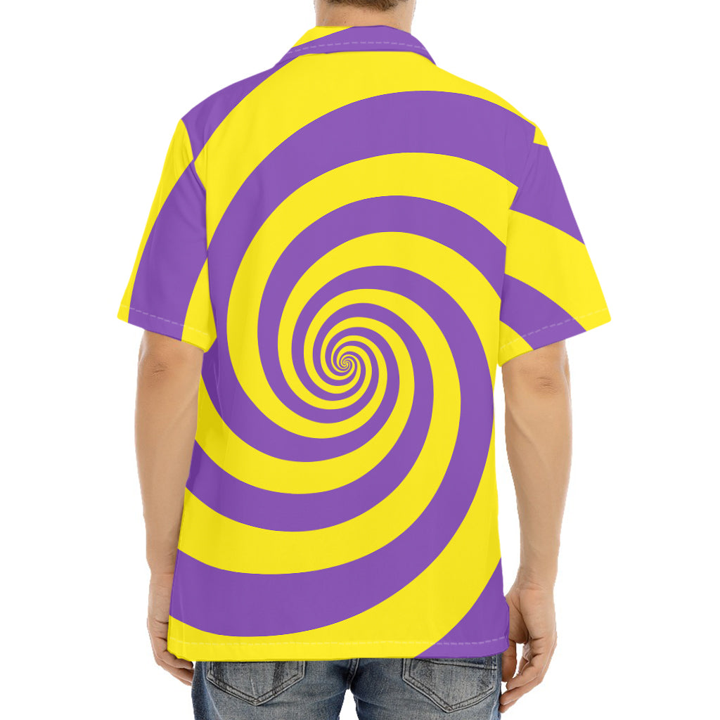 Purple And Yellow Spiral Illusion Print Aloha Shirt