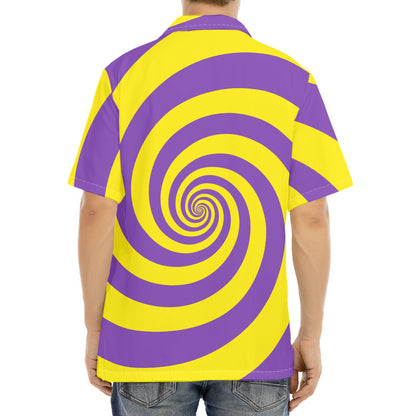 Purple And Yellow Spiral Illusion Print Aloha Shirt