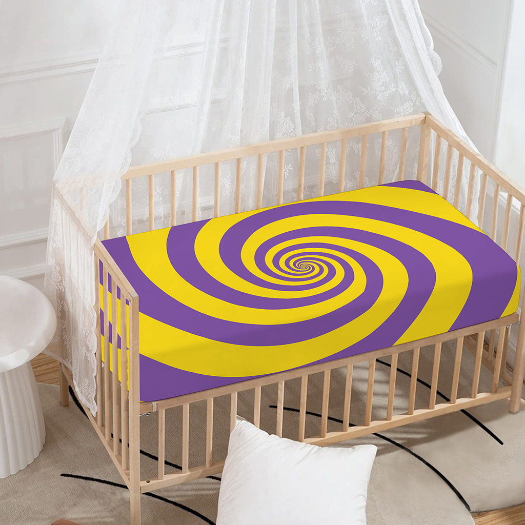 Purple And Yellow Spiral Illusion Print Baby Crib Sheet