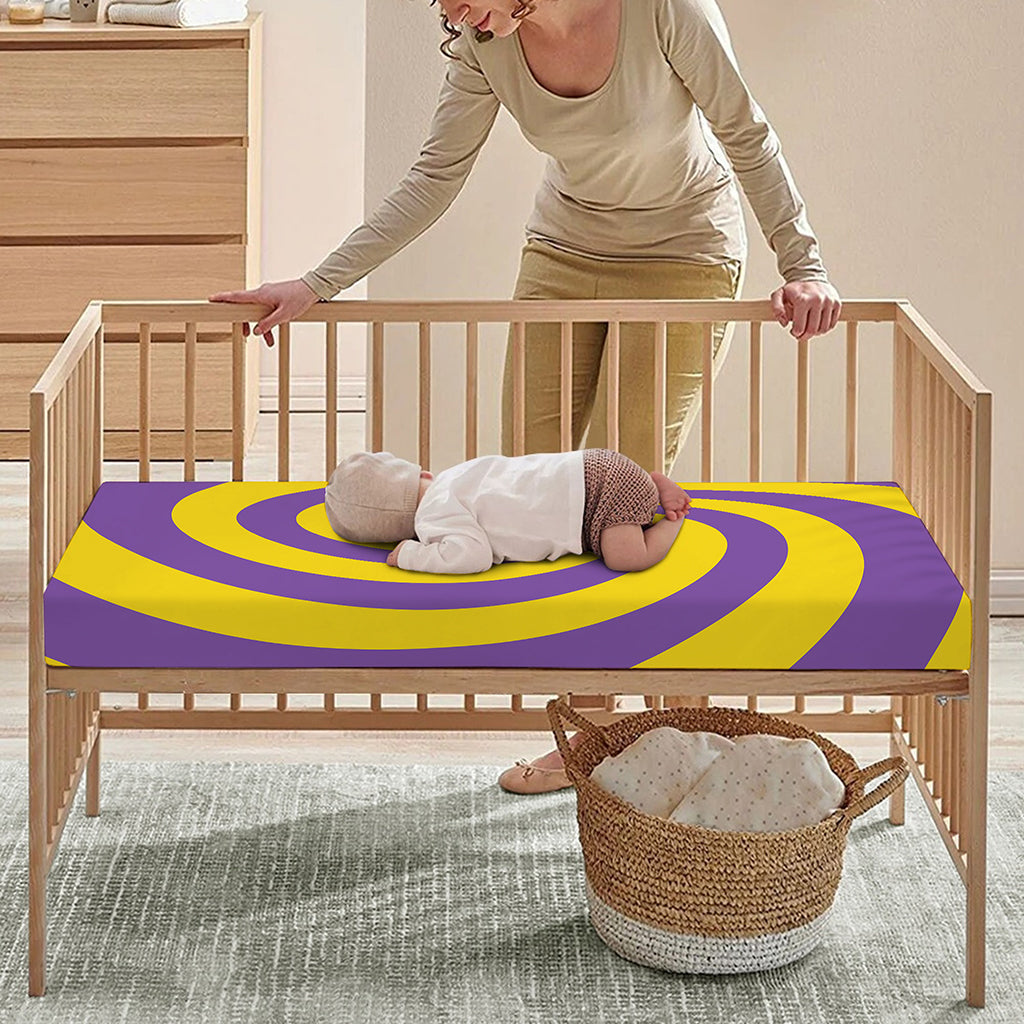 Purple And Yellow Spiral Illusion Print Baby Crib Sheet