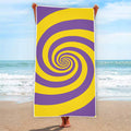 Purple And Yellow Spiral Illusion Print Beach Towel