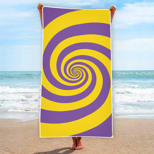 Purple And Yellow Spiral Illusion Print Beach Towel