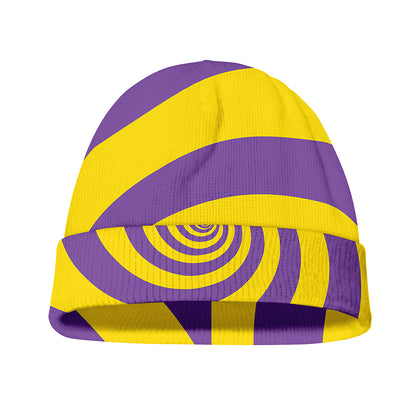 Purple And Yellow Spiral Illusion Print Beanie