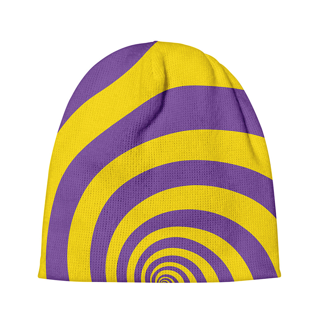 Purple And Yellow Spiral Illusion Print Beanie