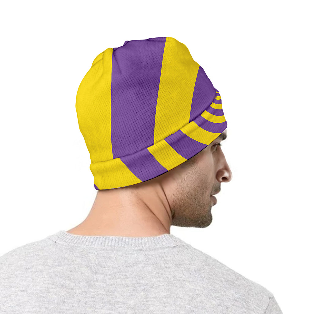 Purple And Yellow Spiral Illusion Print Beanie