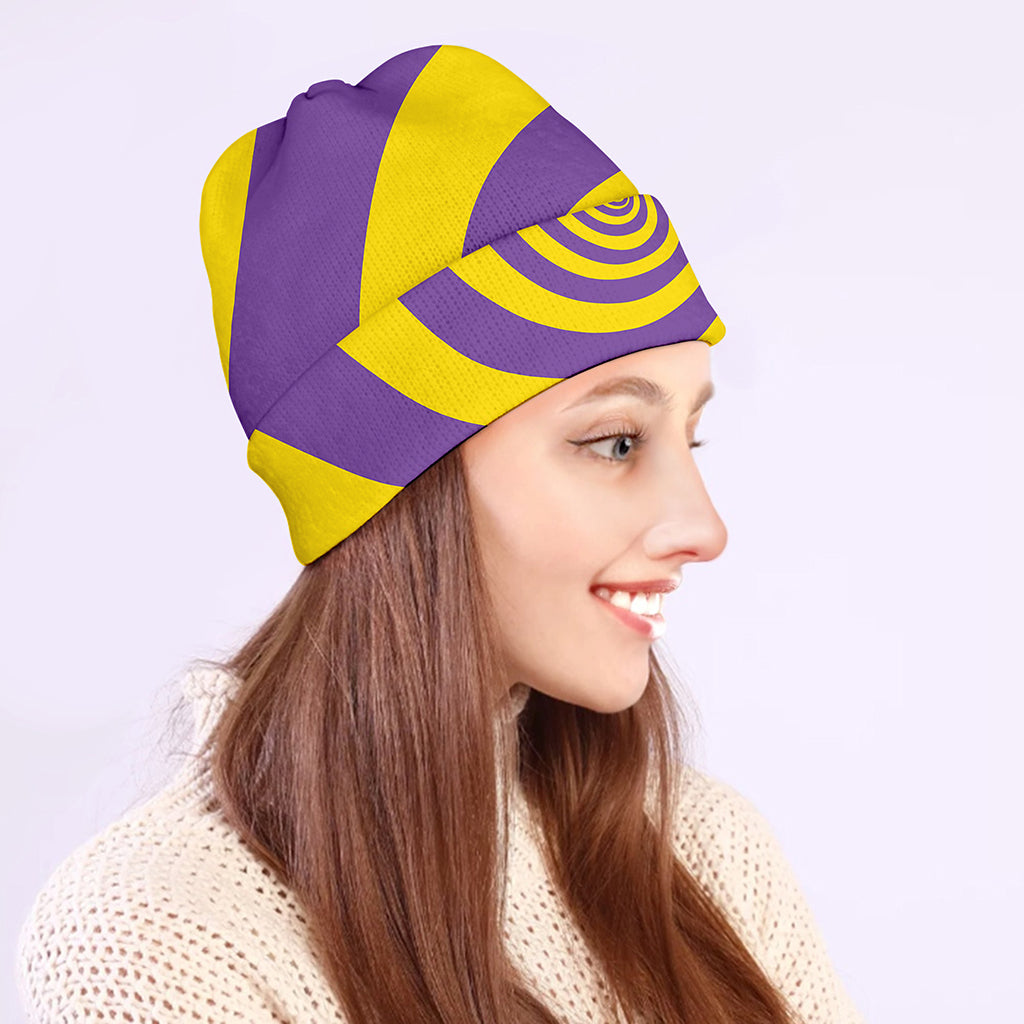 Purple And Yellow Spiral Illusion Print Beanie