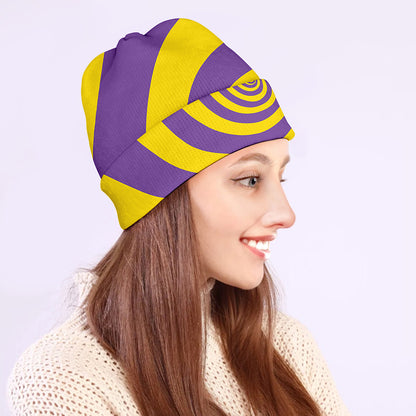 Purple And Yellow Spiral Illusion Print Beanie