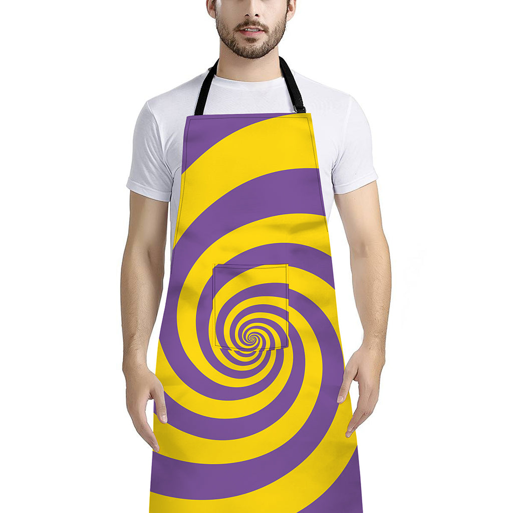 Purple And Yellow Spiral Illusion Print Bib Apron With Pocket