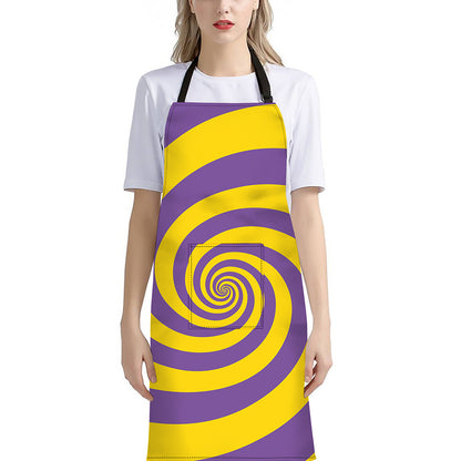Purple And Yellow Spiral Illusion Print Bib Apron With Pocket