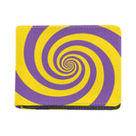 Purple And Yellow Spiral Illusion Print Bifold Wallet