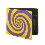 Purple And Yellow Spiral Illusion Print Bifold Wallet