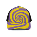 Purple And Yellow Spiral Illusion Print Black Mesh Trucker Hat
