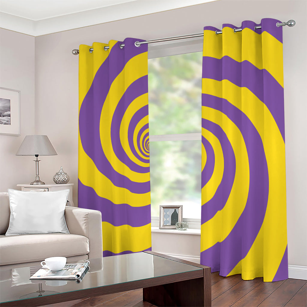 Purple And Yellow Spiral Illusion Print Blackout Grommet Curtains