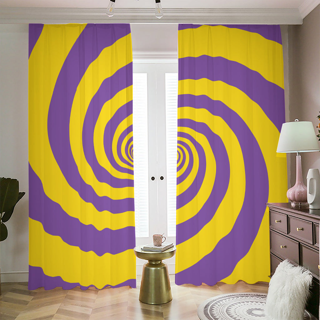 Purple And Yellow Spiral Illusion Print Blackout Pencil Pleat Curtains