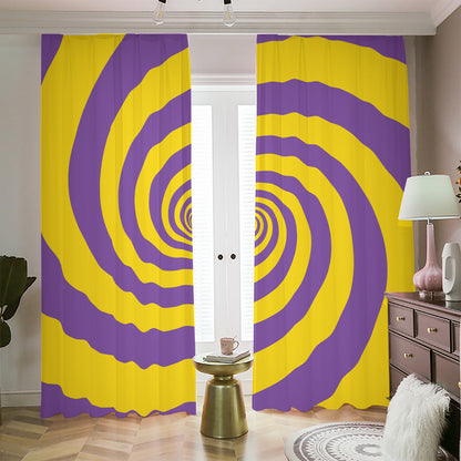 Purple And Yellow Spiral Illusion Print Blackout Pencil Pleat Curtains