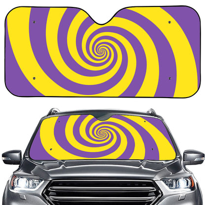 Purple And Yellow Spiral Illusion Print Car Windshield Sun Shade