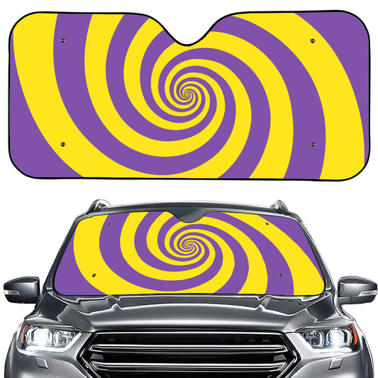 Purple And Yellow Spiral Illusion Print Car Windshield Sun Shade