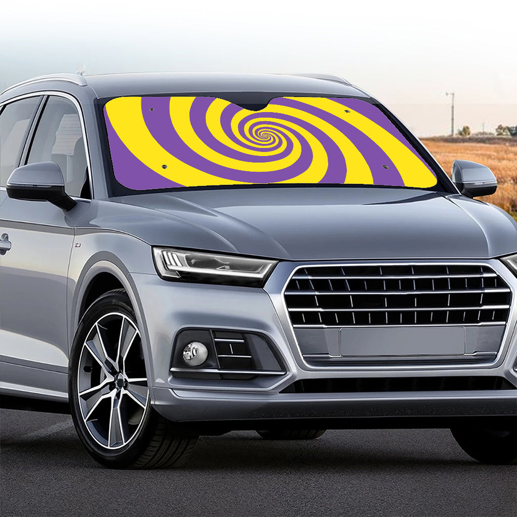 Purple And Yellow Spiral Illusion Print Car Windshield Sun Shade