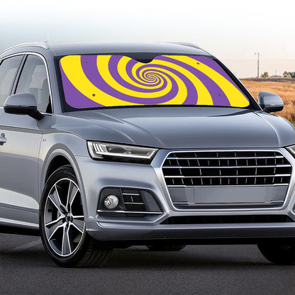 Purple And Yellow Spiral Illusion Print Car Windshield Sun Shade
