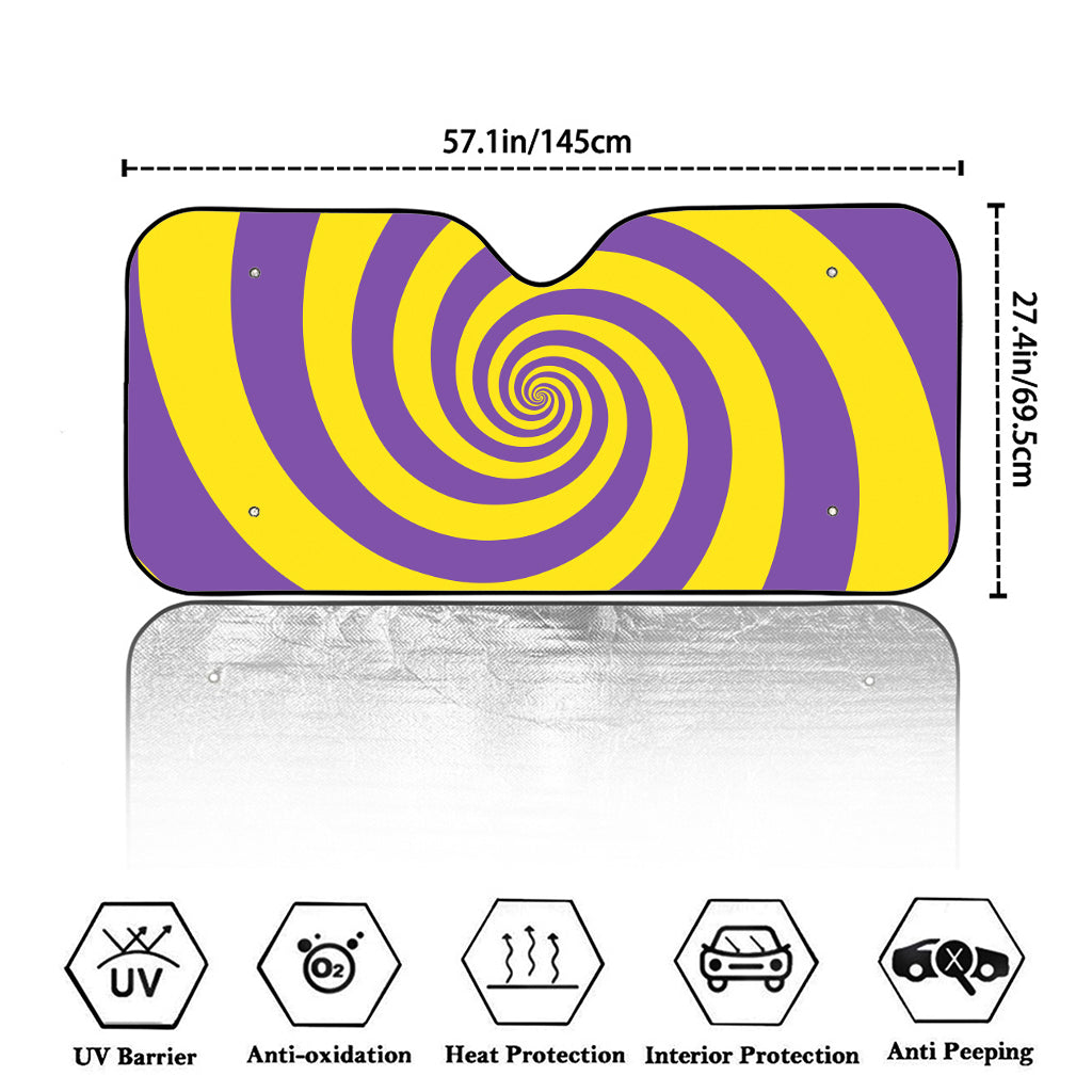 Purple And Yellow Spiral Illusion Print Car Windshield Sun Shade
