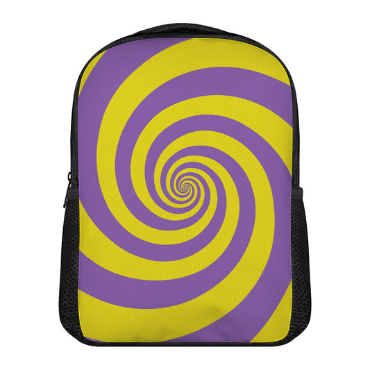 Purple And Yellow Spiral Illusion Print Casual Backpack