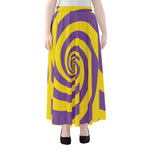 Purple And Yellow Spiral Illusion Print Chiffon Maxi Skirt