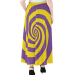 Purple And Yellow Spiral Illusion Print Chiffon Maxi Skirt