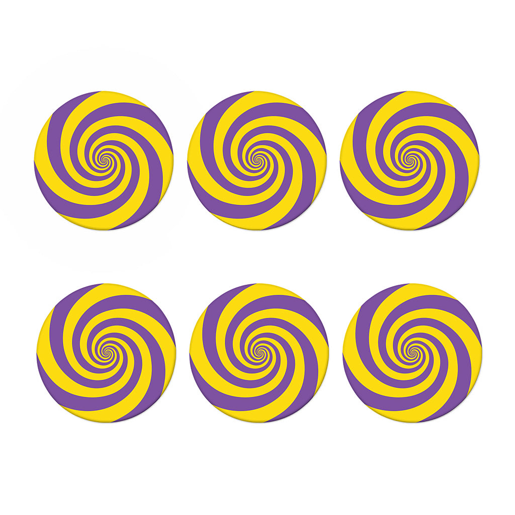 Purple And Yellow Spiral Illusion Print Coaster Set