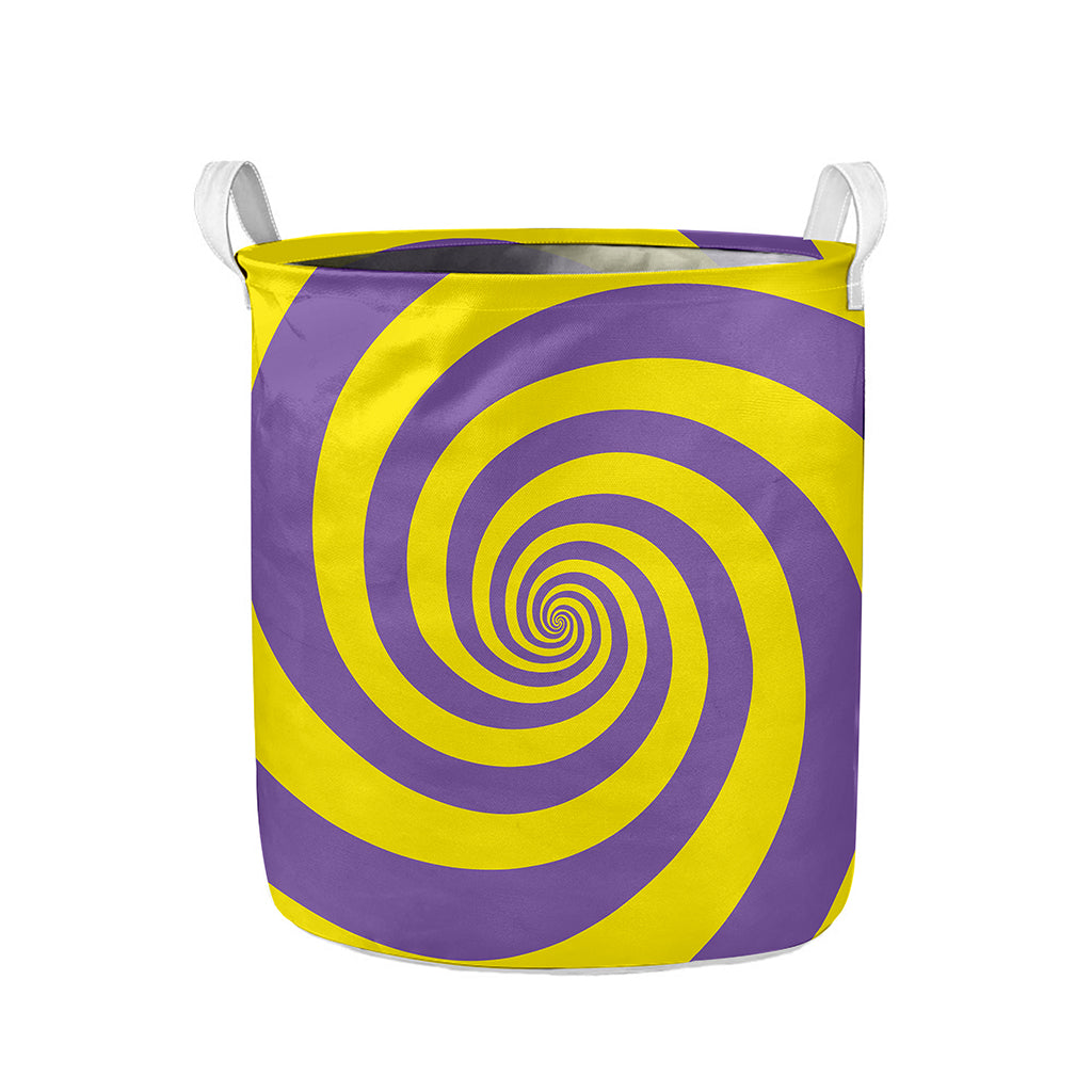 Purple And Yellow Spiral Illusion Print Collapsible Laundry Basket