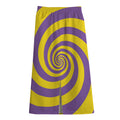 Purple And Yellow Spiral Illusion Print Cotton Front Slit Maxi Skirt