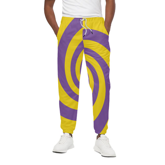 Purple And Yellow Spiral Illusion Print Cotton Pants