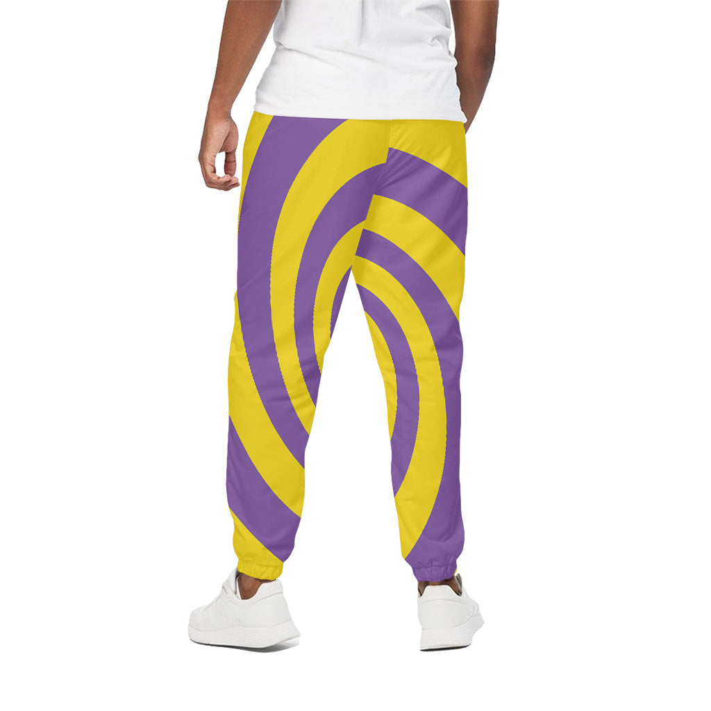 Purple And Yellow Spiral Illusion Print Cotton Pants