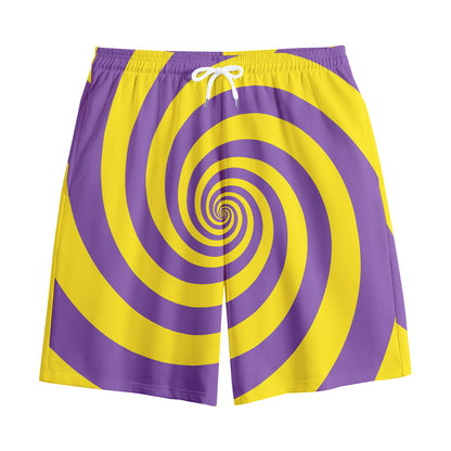 Purple And Yellow Spiral Illusion Print Cotton Shorts