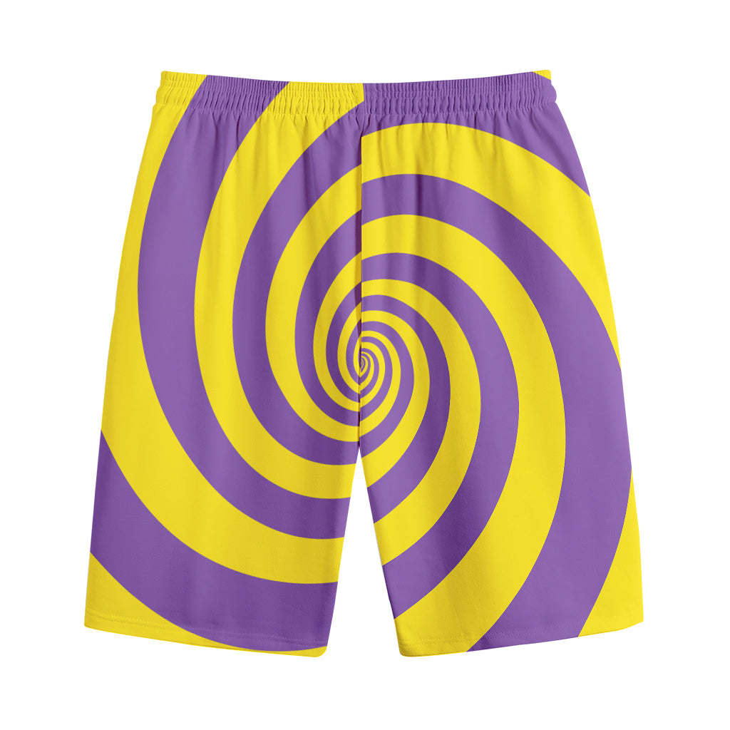 Purple And Yellow Spiral Illusion Print Cotton Shorts