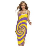 Purple And Yellow Spiral Illusion Print Cross Back Cami Dress