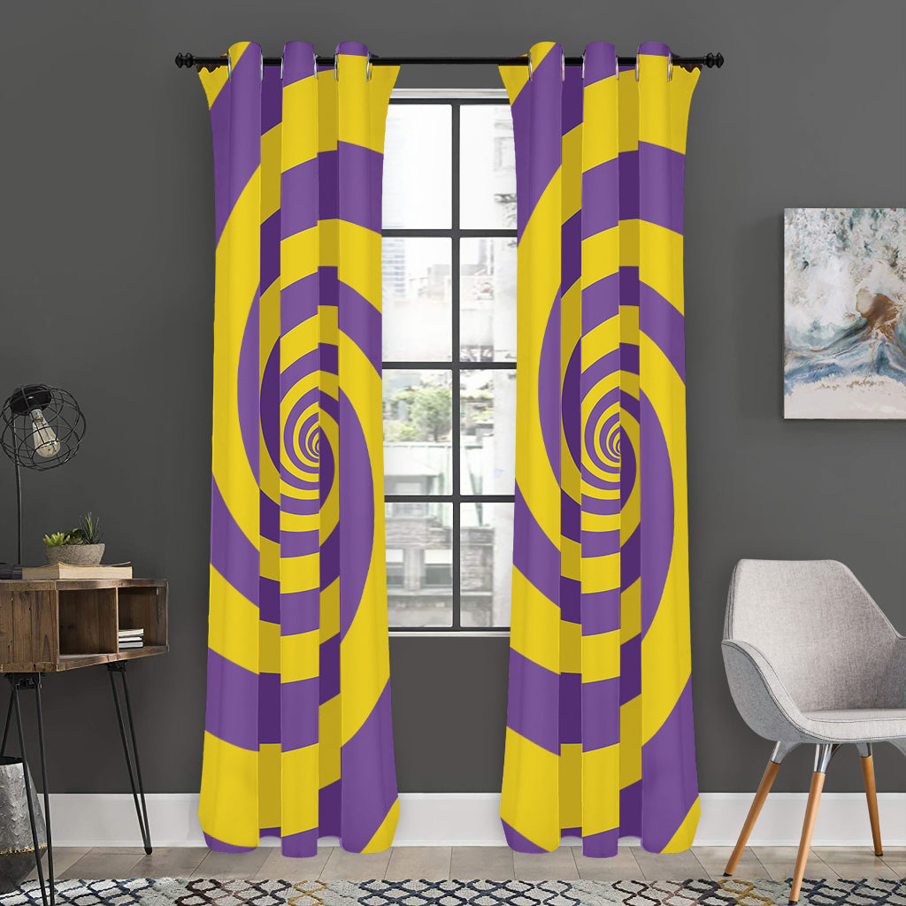 Purple And Yellow Spiral Illusion Print Curtain