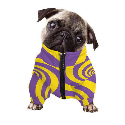 Purple And Yellow Spiral Illusion Print Dog Zip Up Jacket