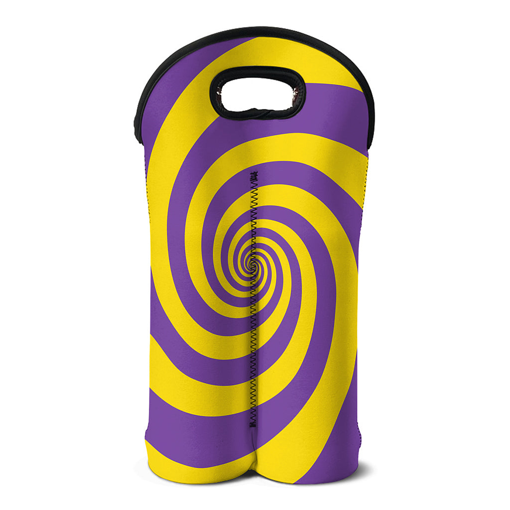 Purple And Yellow Spiral Illusion Print Double Neoprene Wine Tote