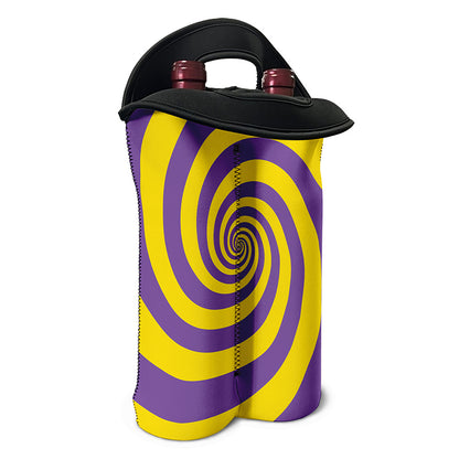 Purple And Yellow Spiral Illusion Print Double Neoprene Wine Tote
