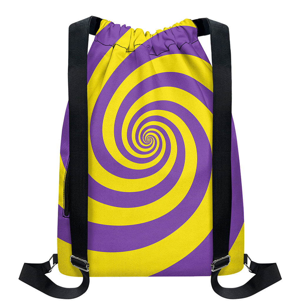 Purple And Yellow Spiral Illusion Print Drawstring Backpack