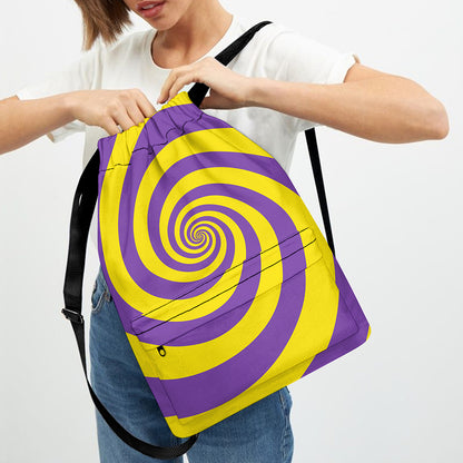 Purple And Yellow Spiral Illusion Print Drawstring Backpack