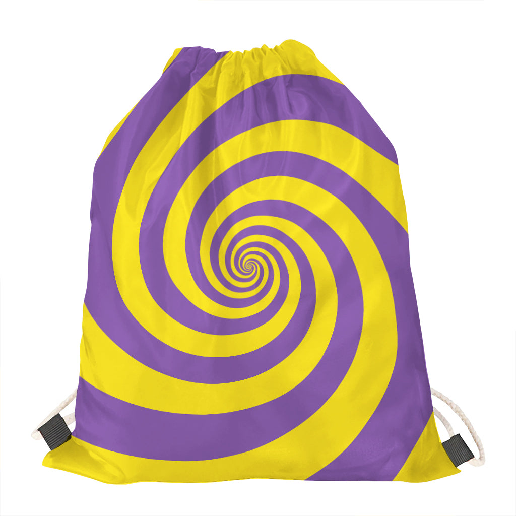 Purple And Yellow Spiral Illusion Print Drawstring Bag