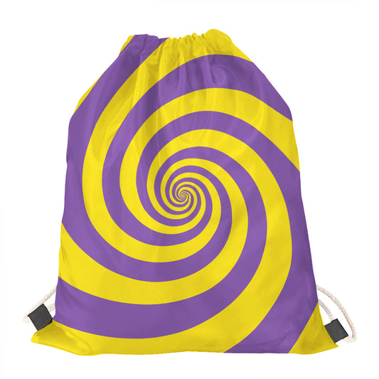 Purple And Yellow Spiral Illusion Print Drawstring Bag