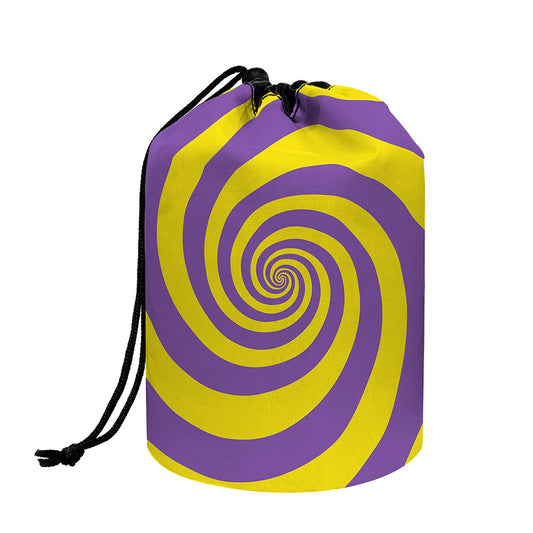 Purple And Yellow Spiral Illusion Print Drawstring Makeup Bag