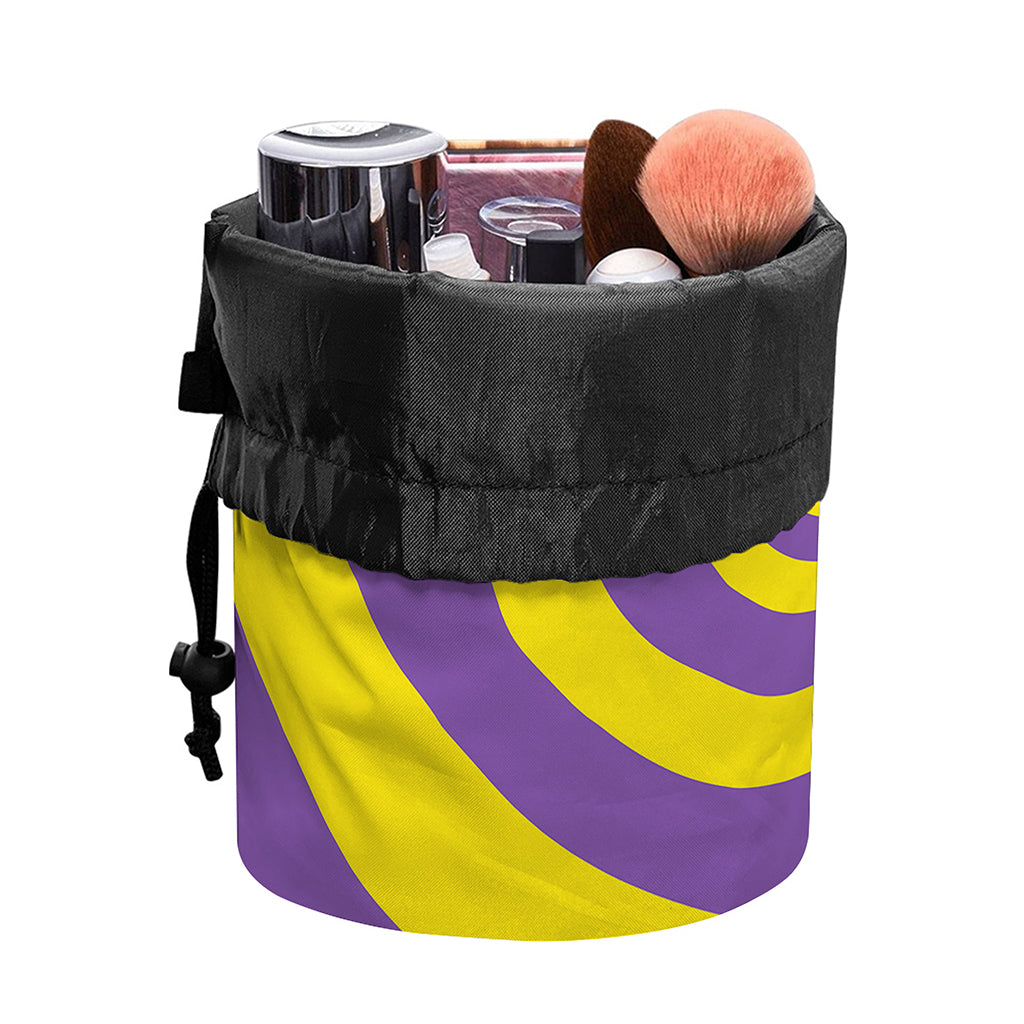 Purple And Yellow Spiral Illusion Print Drawstring Makeup Bag
