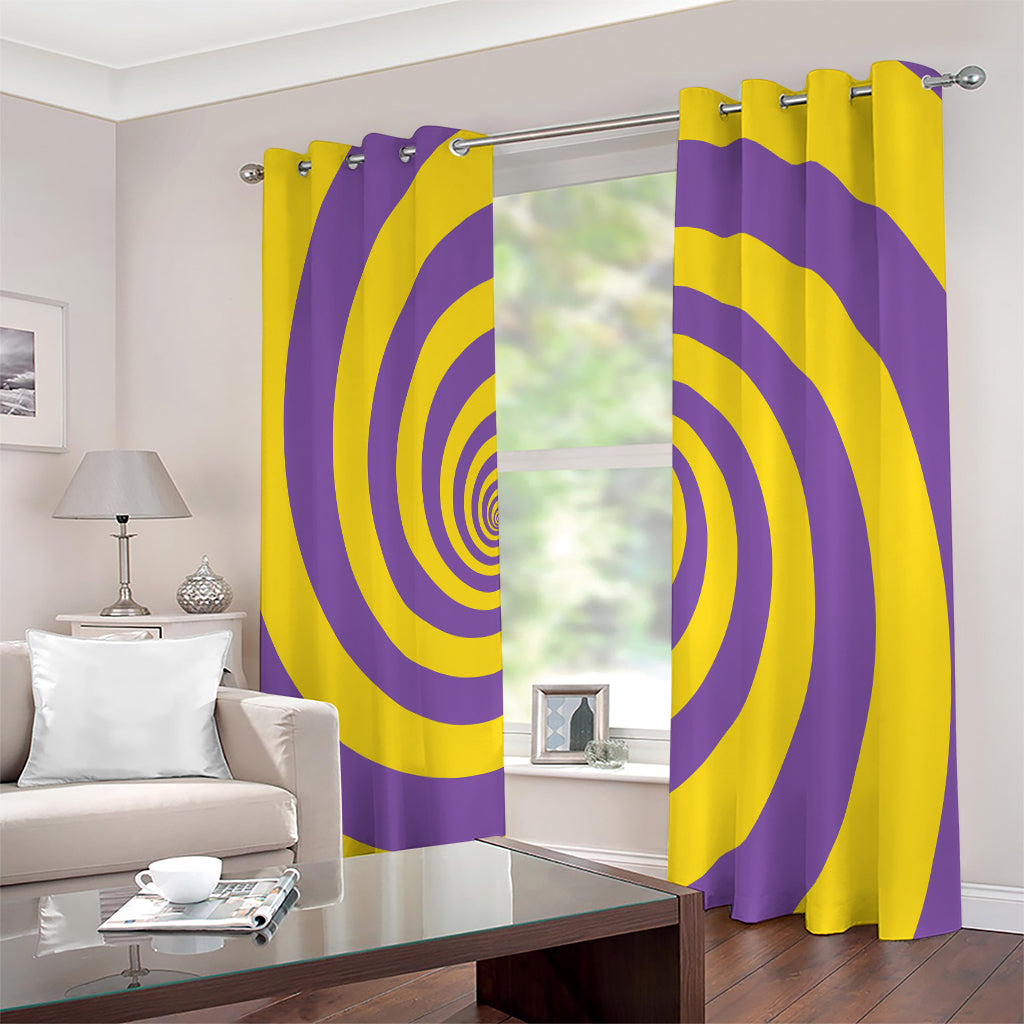 Purple And Yellow Spiral Illusion Print Extra Wide Grommet Curtains