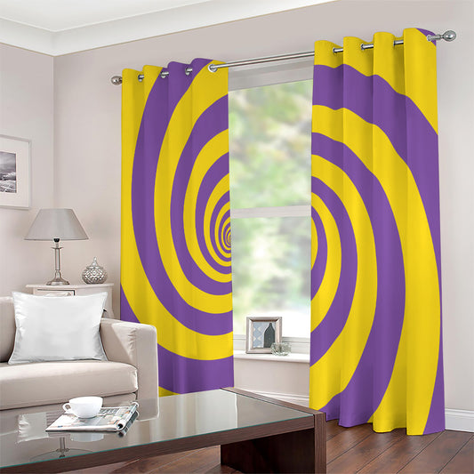 Purple And Yellow Spiral Illusion Print Extra Wide Grommet Curtains